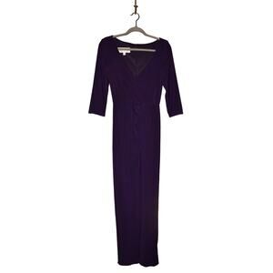 OLEG CASSINI NEW $200‎ 3/4 Sleeve Long Jersey Wrap Dress Eggplant Size 6